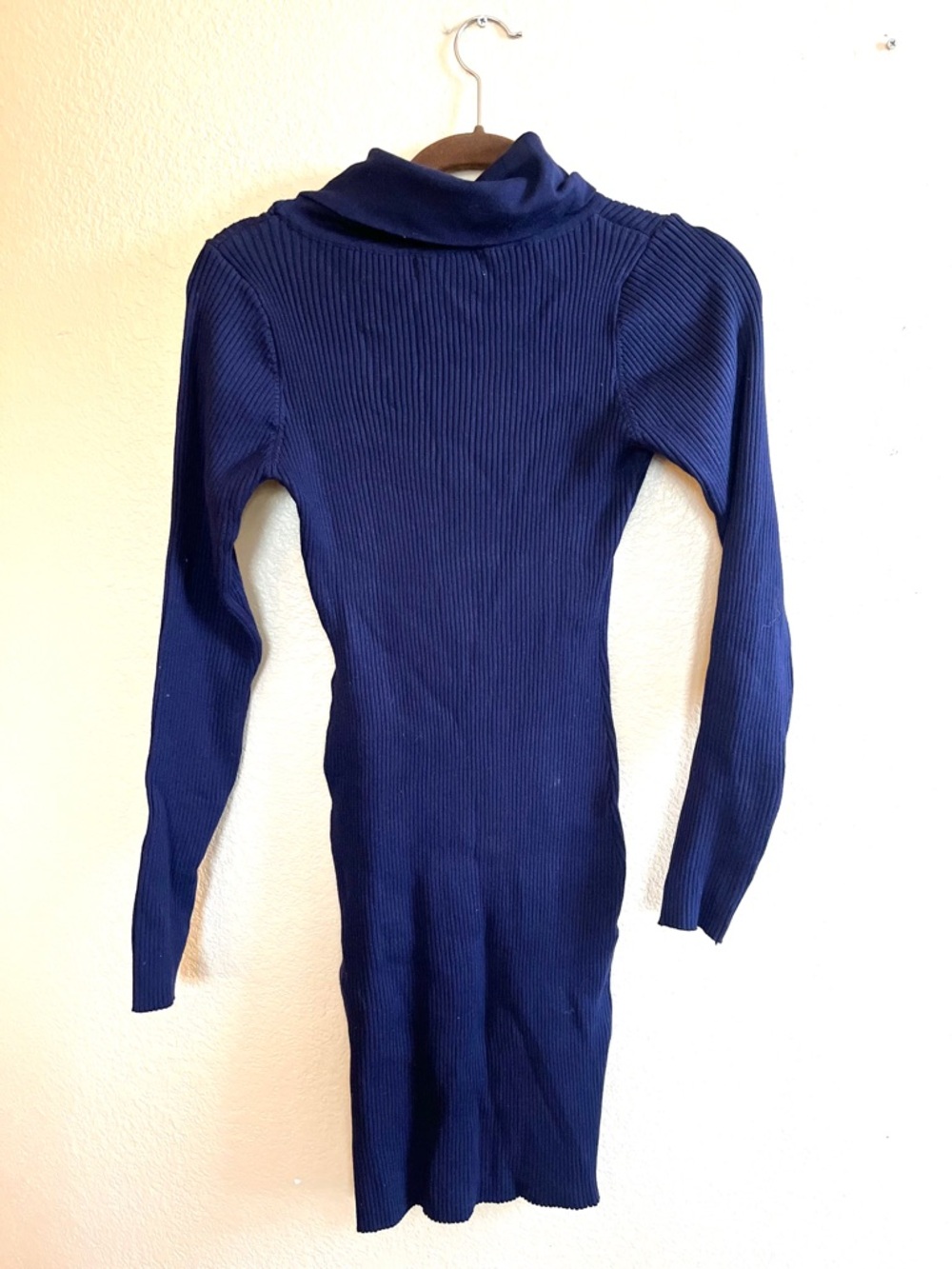 Abollria Navy Ribbed Turtleneck cotton Sweater Dress - Picture 4 of 5